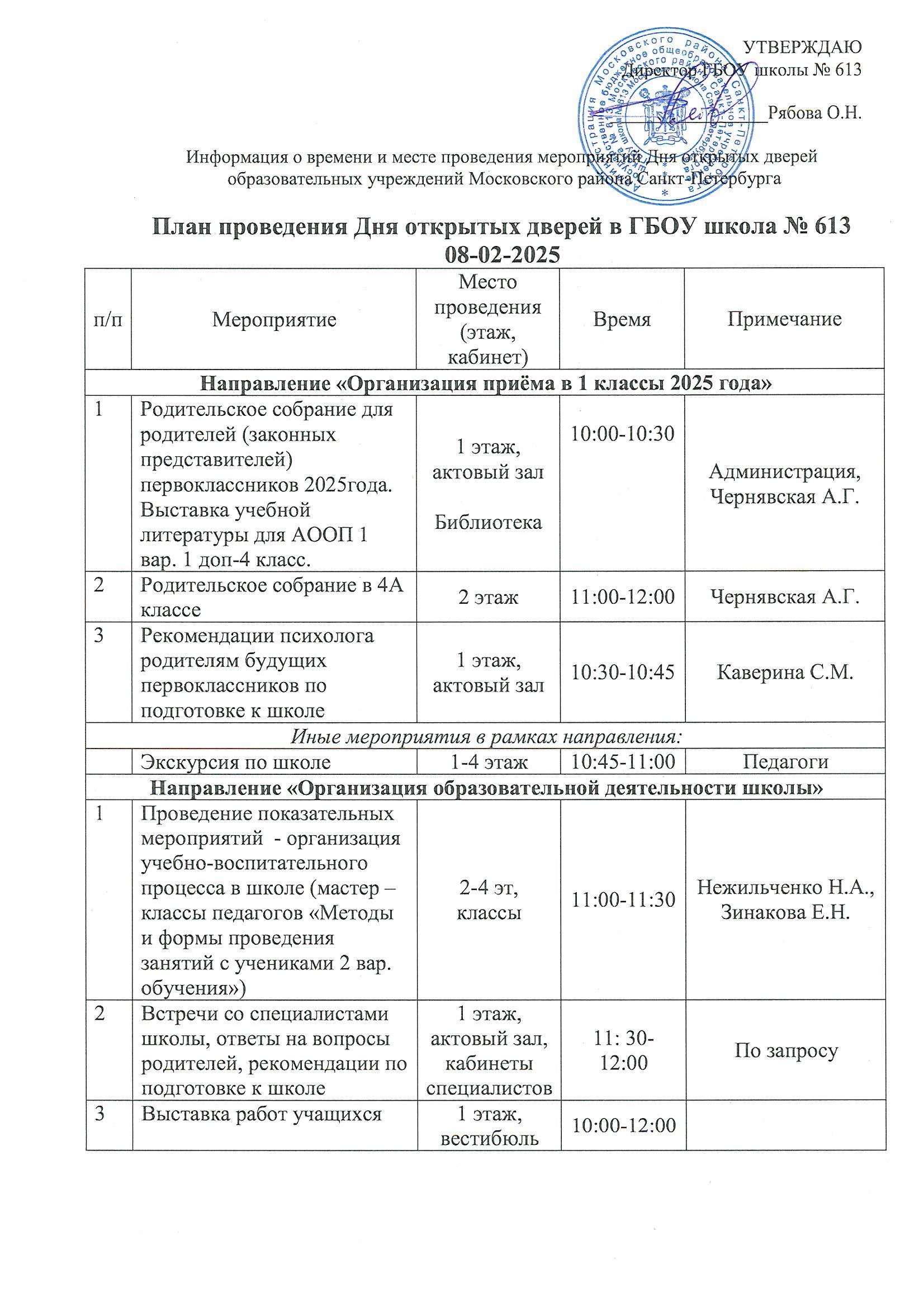 Афиша: День открытых дверей в ГБОУ школе № 613